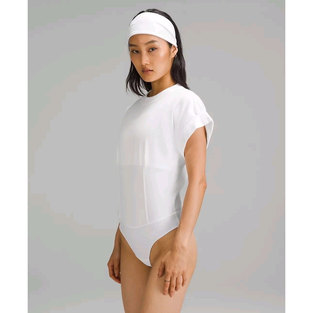 Lululemon All Yours Open Back Bodysuit White Short Sleeve Thong Medium
